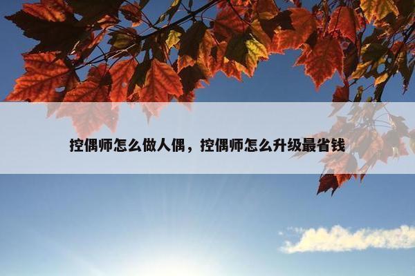 控偶师怎么做人偶，控偶师怎么升级最省钱